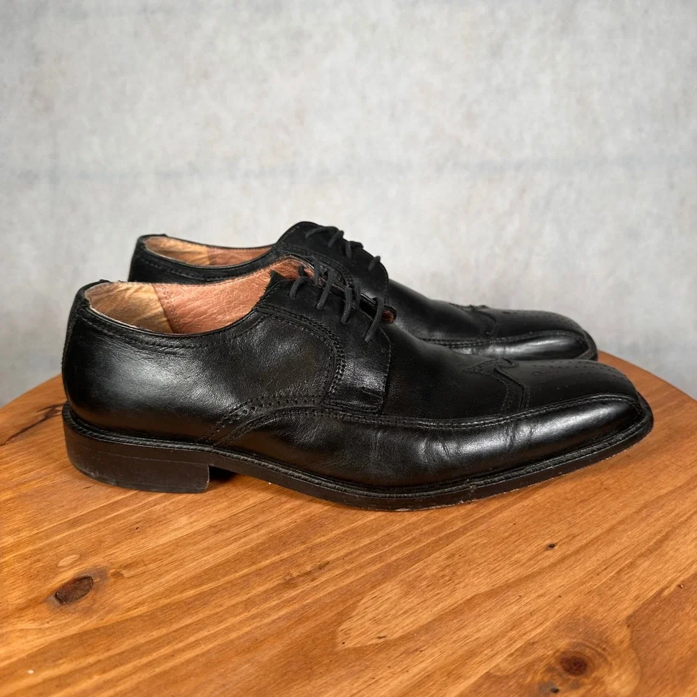 Joseph Abboud Oxford Shoes Mens 9.5 Black Good Wingtip Brogue Square Toe Leather